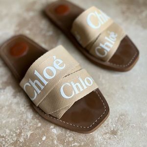 Chloe Woody Flat Logo Ribbon Slides
